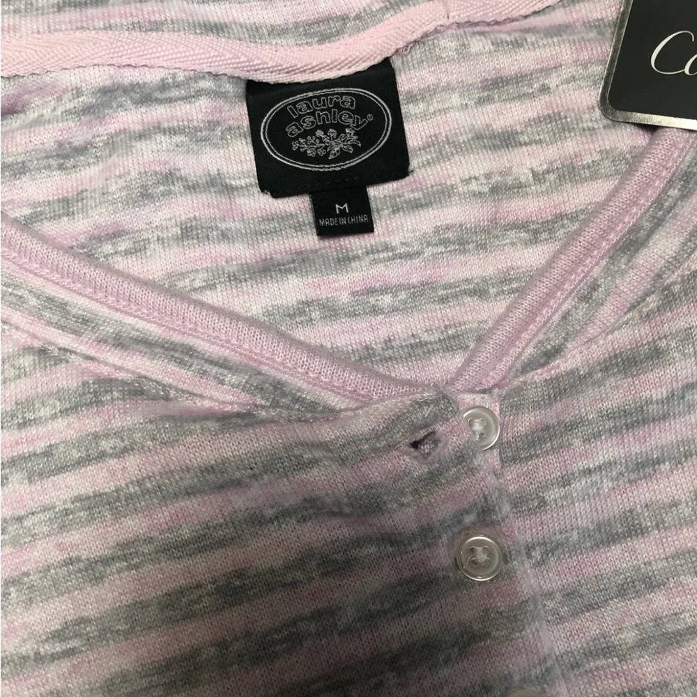 Laura ashley cozy Womens medium pink/grey striped pajamas .. so soft!! - Picture 6 of 6
